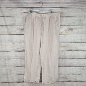 Women's L.L. Bean Pink Premium Washable 100% Linen Pull On Straight Leg Pant 22W